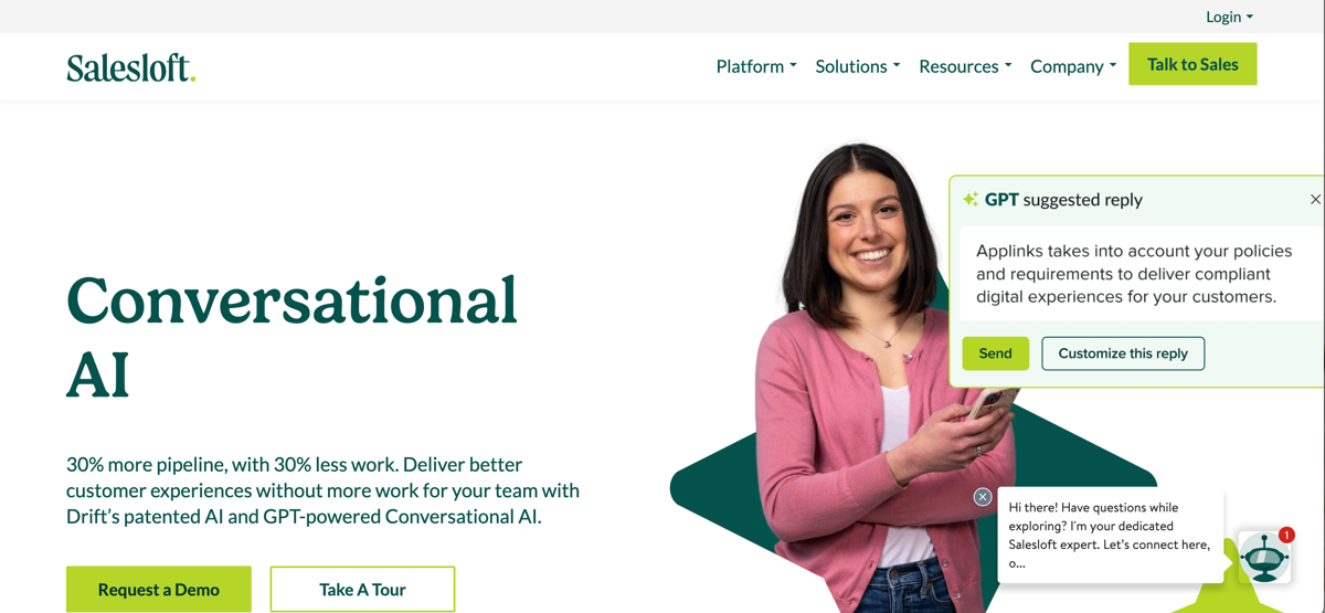 Salesloft Drift Conversational AI Landing Page
