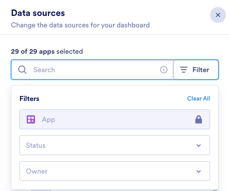 Viewing the data sources and selecting all the apps