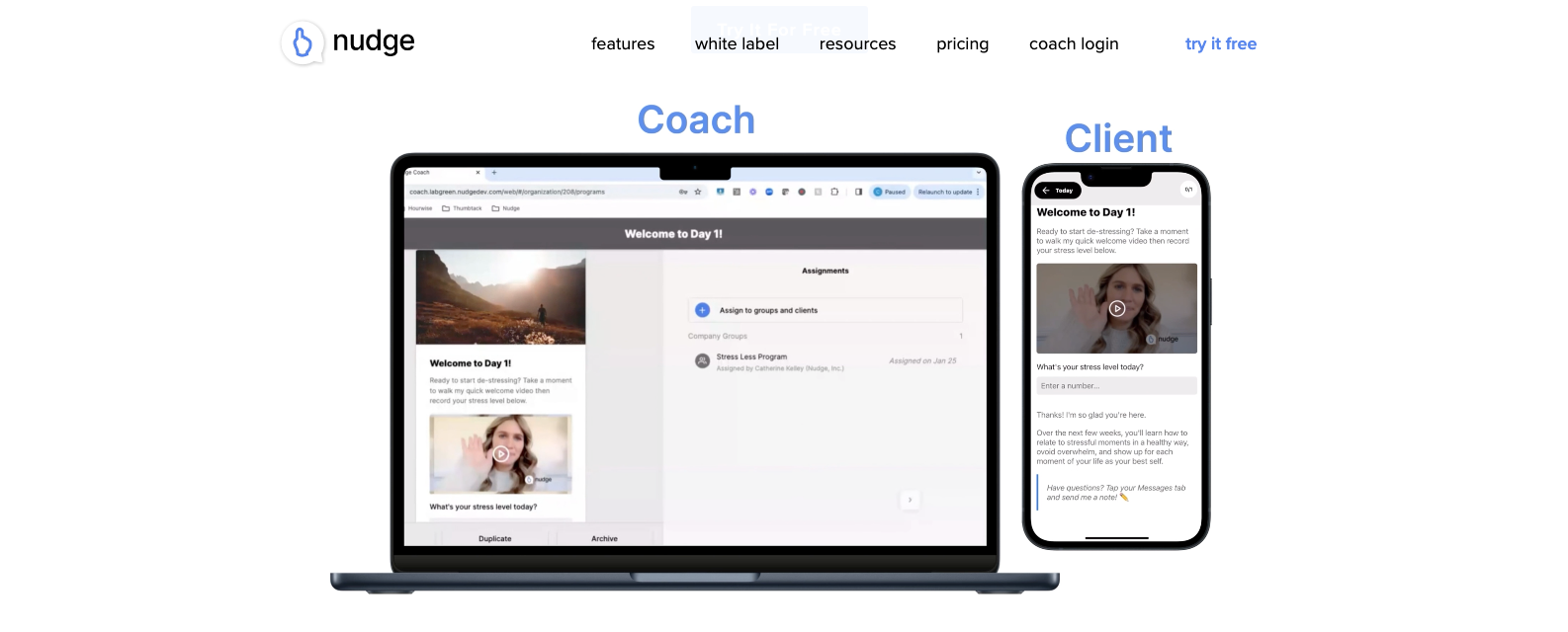 Benutzeroberfläche von Nudge Coach