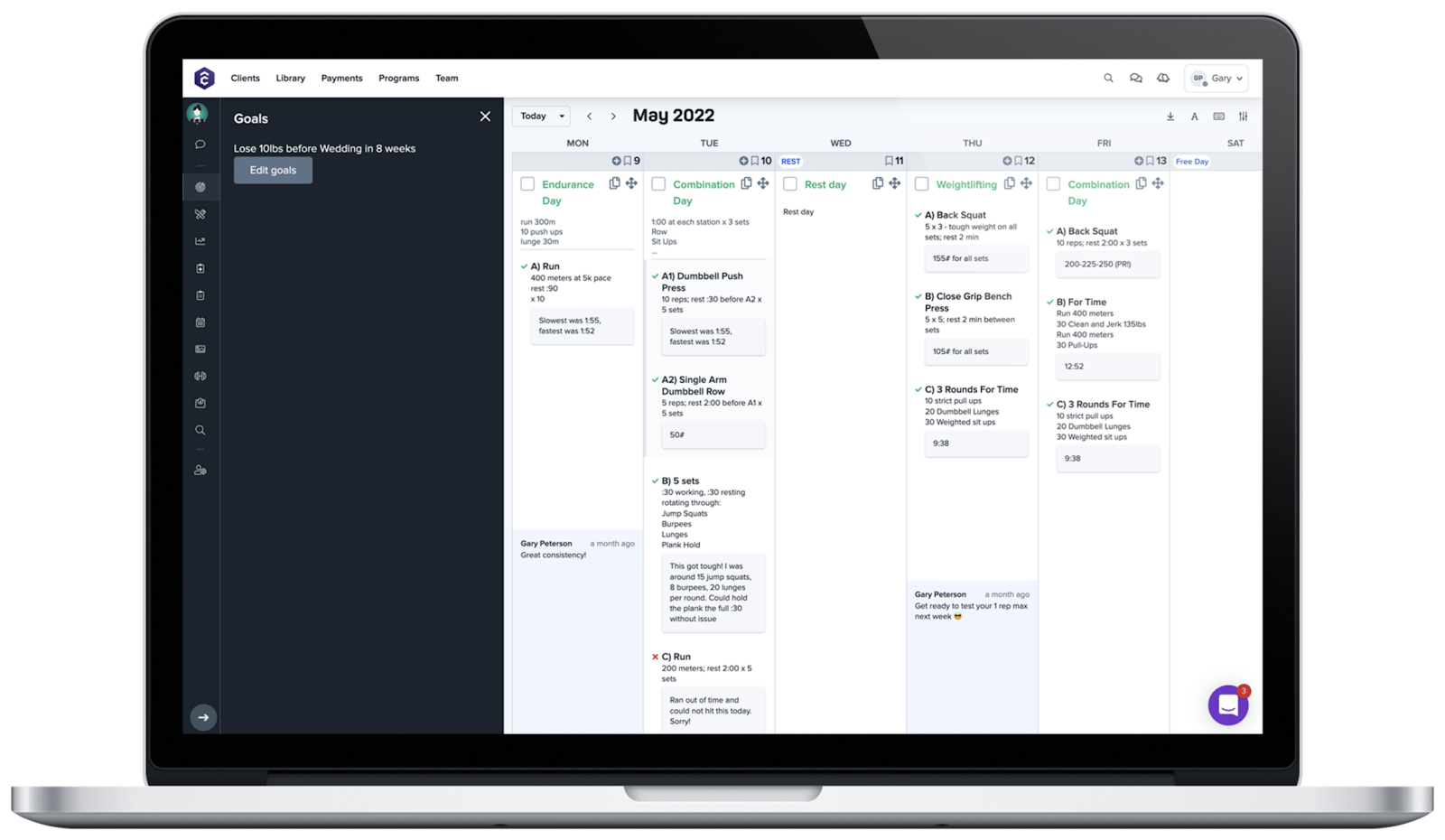 Benutzeroberfläche von TrueCoach