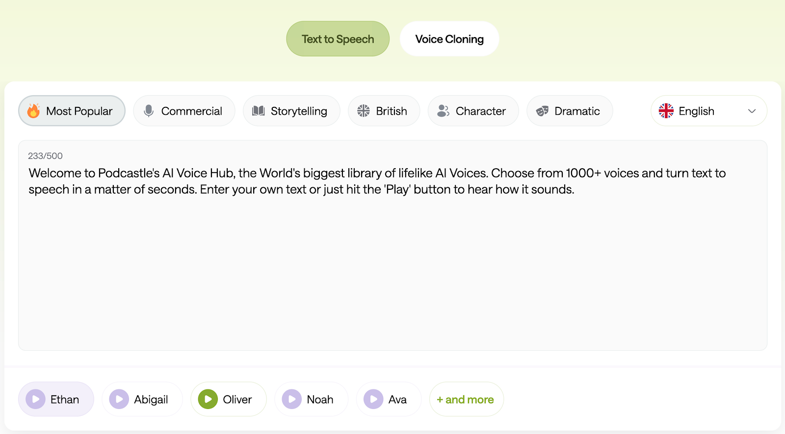 Page de synthèse vocale Podcastle 