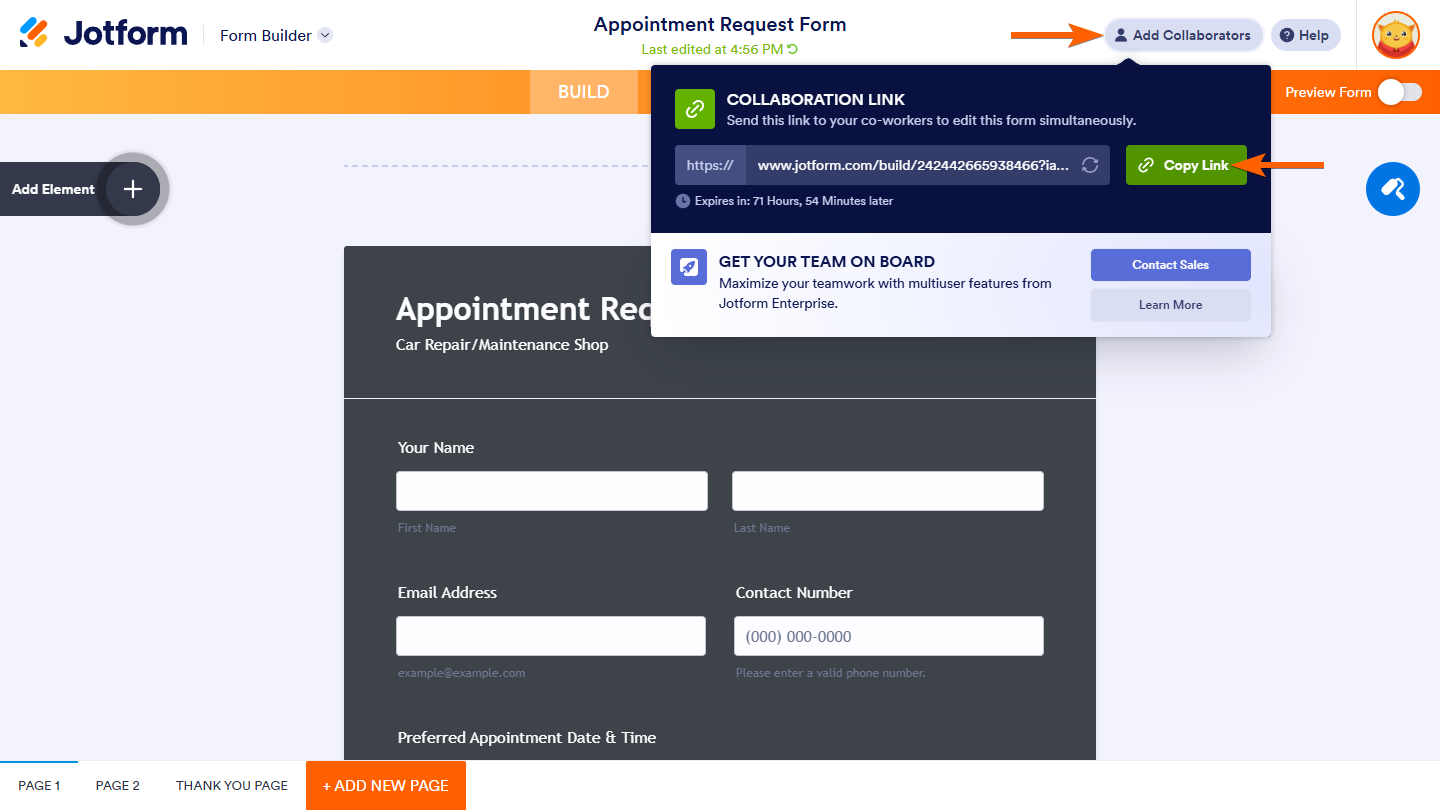 Jotform Form Builder Add Collaborators Menu 