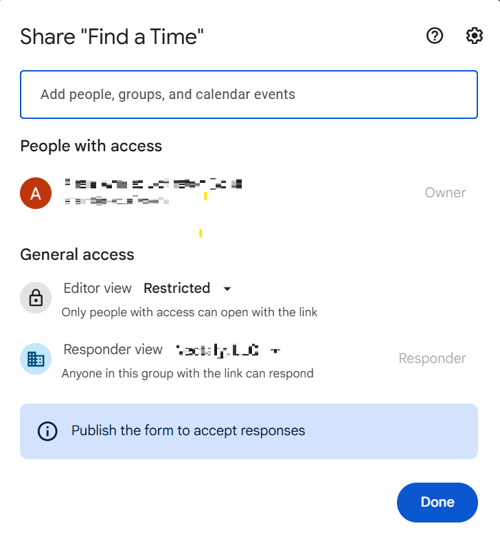Google Forms Share Menu Pop-up
