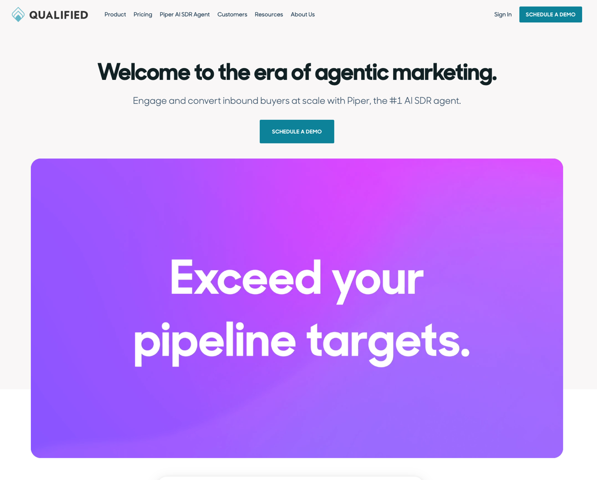 screenshot of qualified website homepage saying welcome to the era of agentic marketing