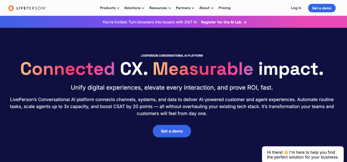 Liveperson website homepage screenshot connected CX measurable impact