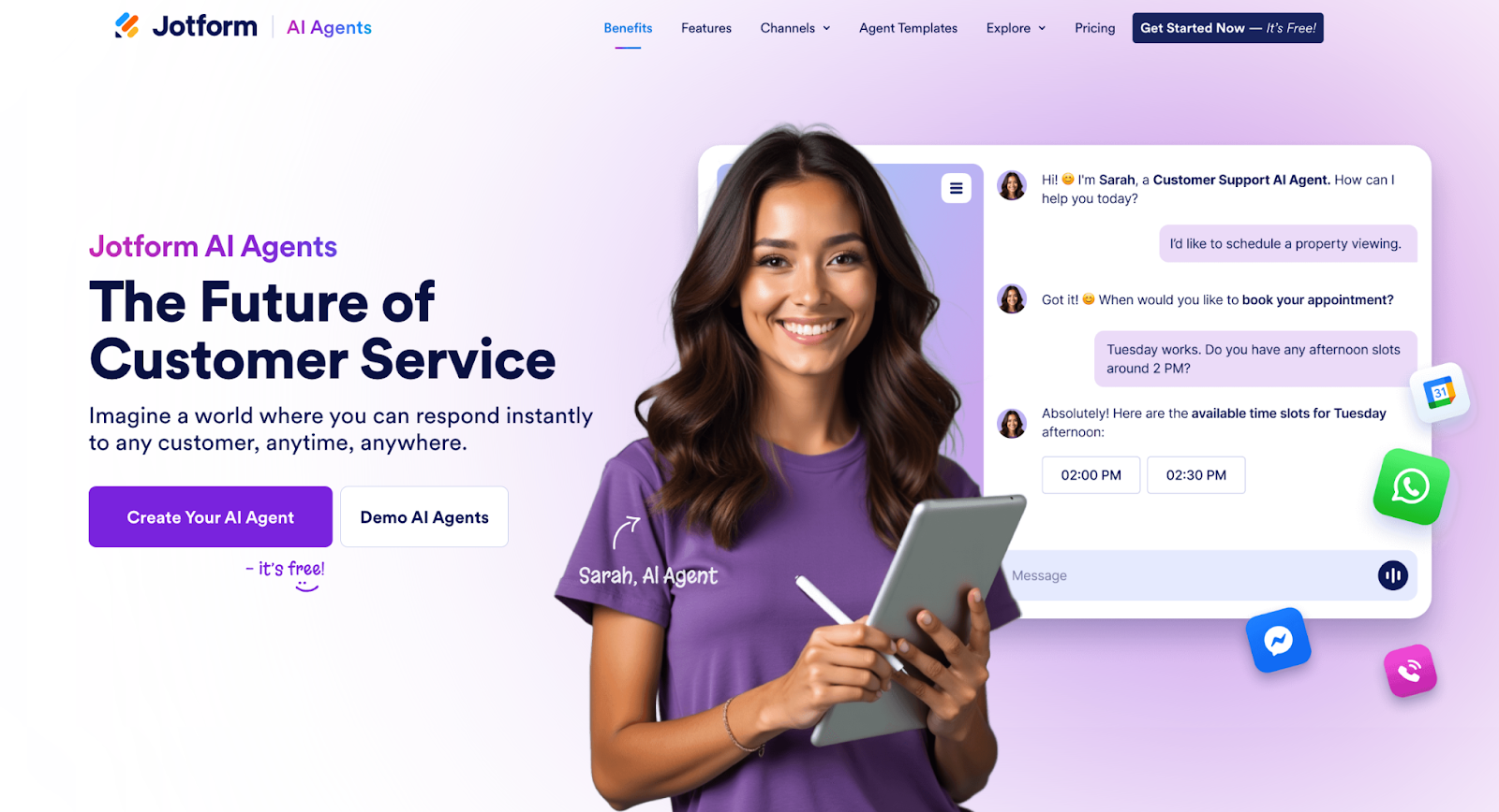 Jotform website with the words: "Jotform AI Agents — The Future of Customer Service"