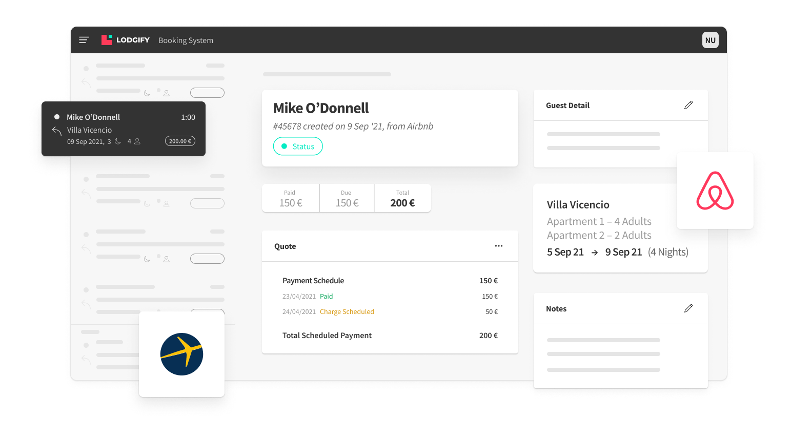 Benutzeroberfläche von Lodgify