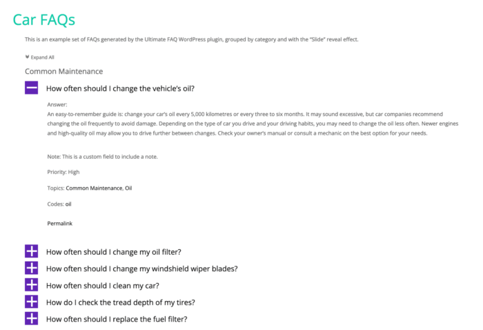 Benutzeroberfläche von Ultimate FAQ