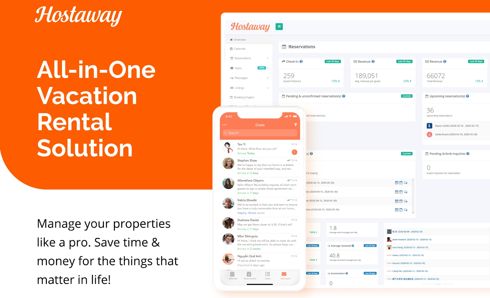 Benutzeroberfläche von Hostaway auf zwei verschiedenen Geräten