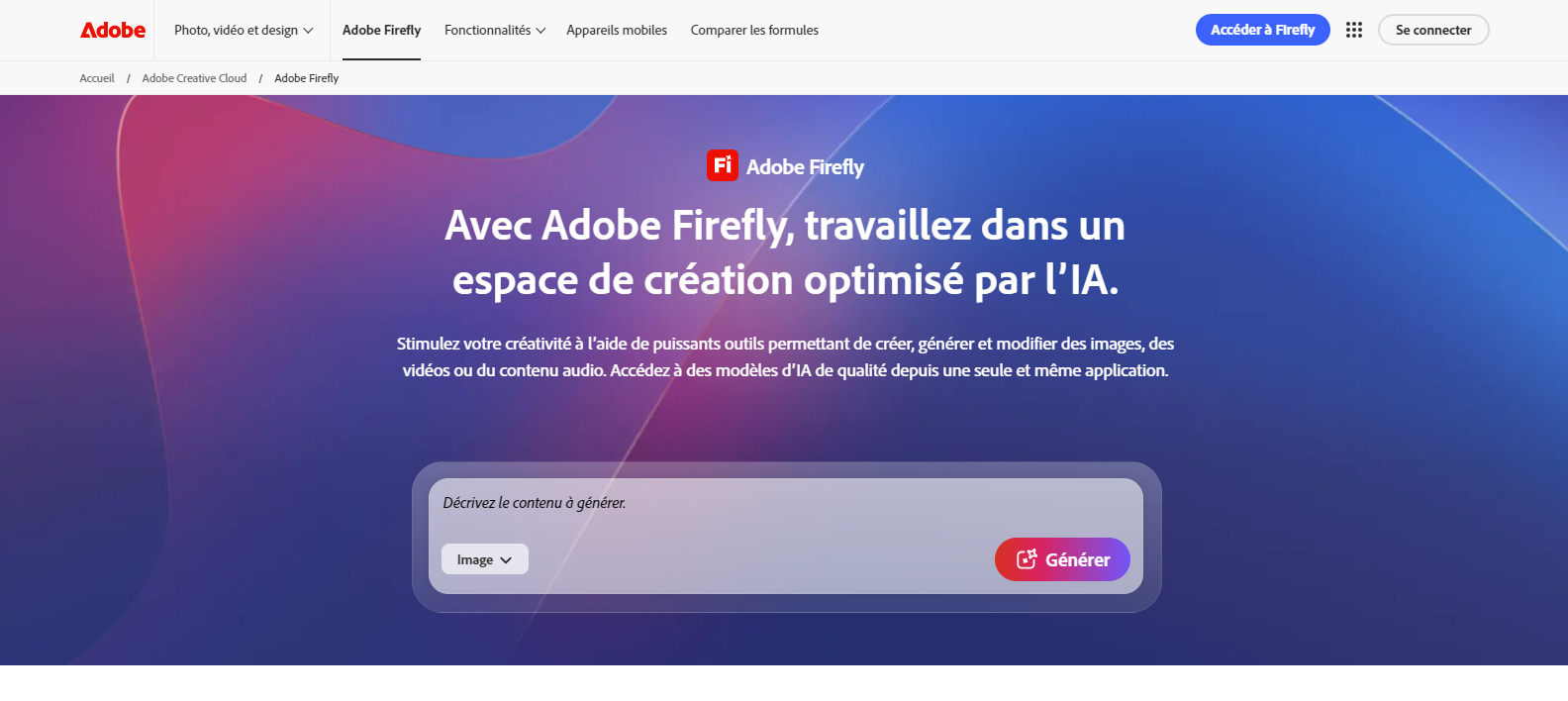 Page d’accueil Adobe Firefly