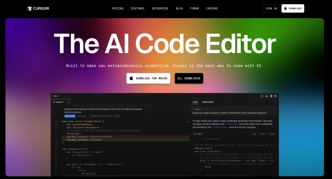 Page d’accueil Cursor