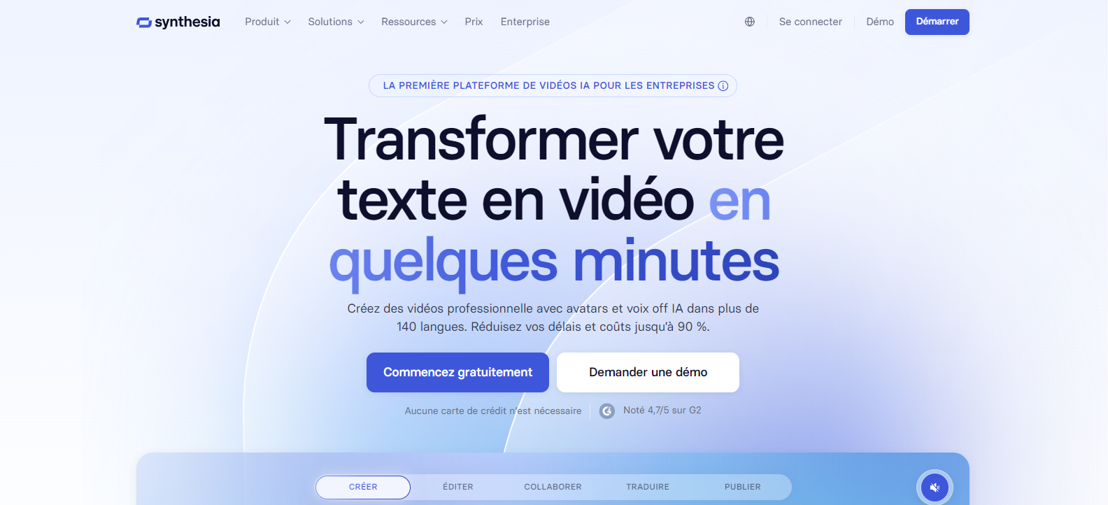 Page d’accueil de Synthesia