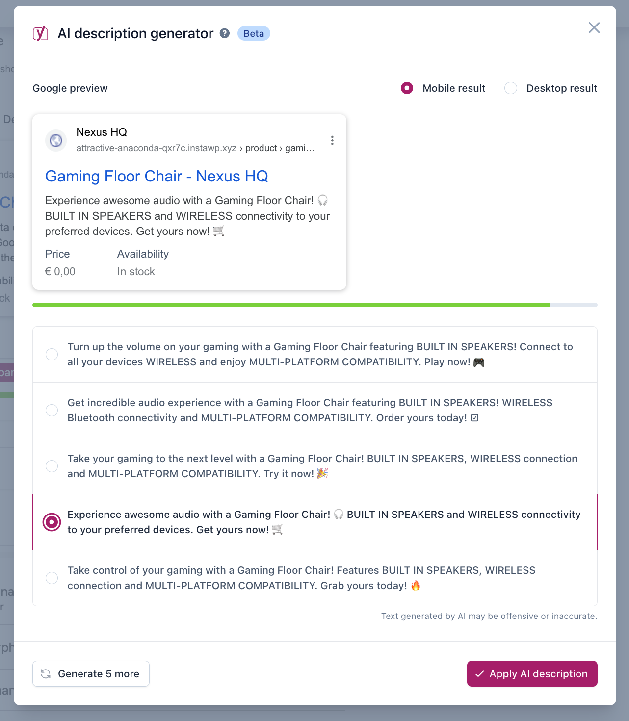 Screenshot from Yoast, a WooCommerce AI plugin