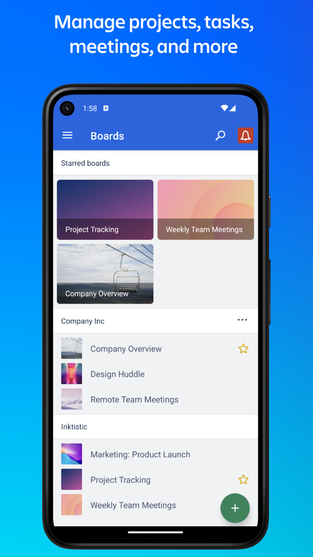 Benutzeroberfläche von Trello auf dem Mobiltelefon