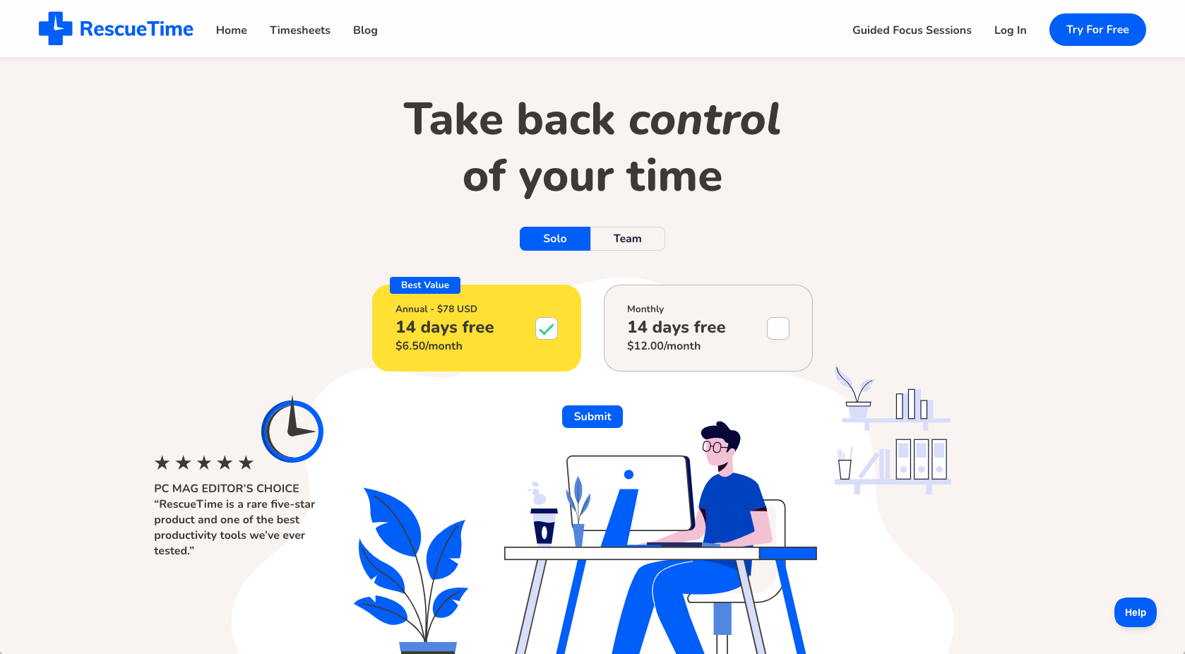 Landingpage von RescueTime