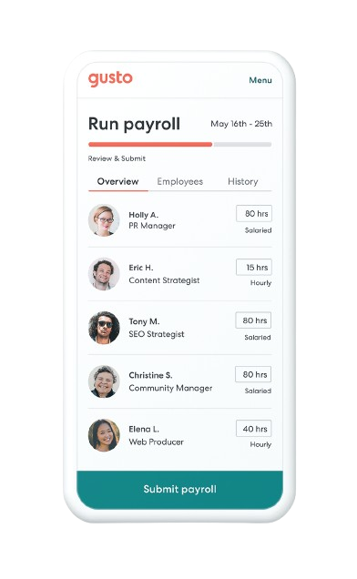 Benutzeroberfläche von Gusto auf dem Mobiltelefon