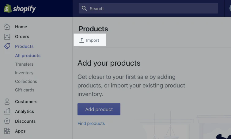 Shopify Import Products Button