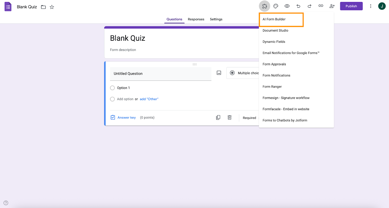 Google Forms Addons Menu