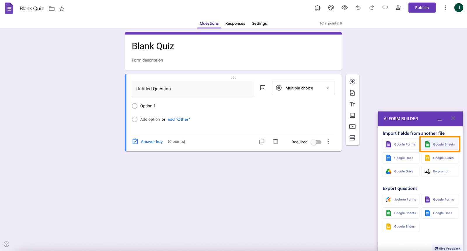AI Form Builder Google Sheets Button