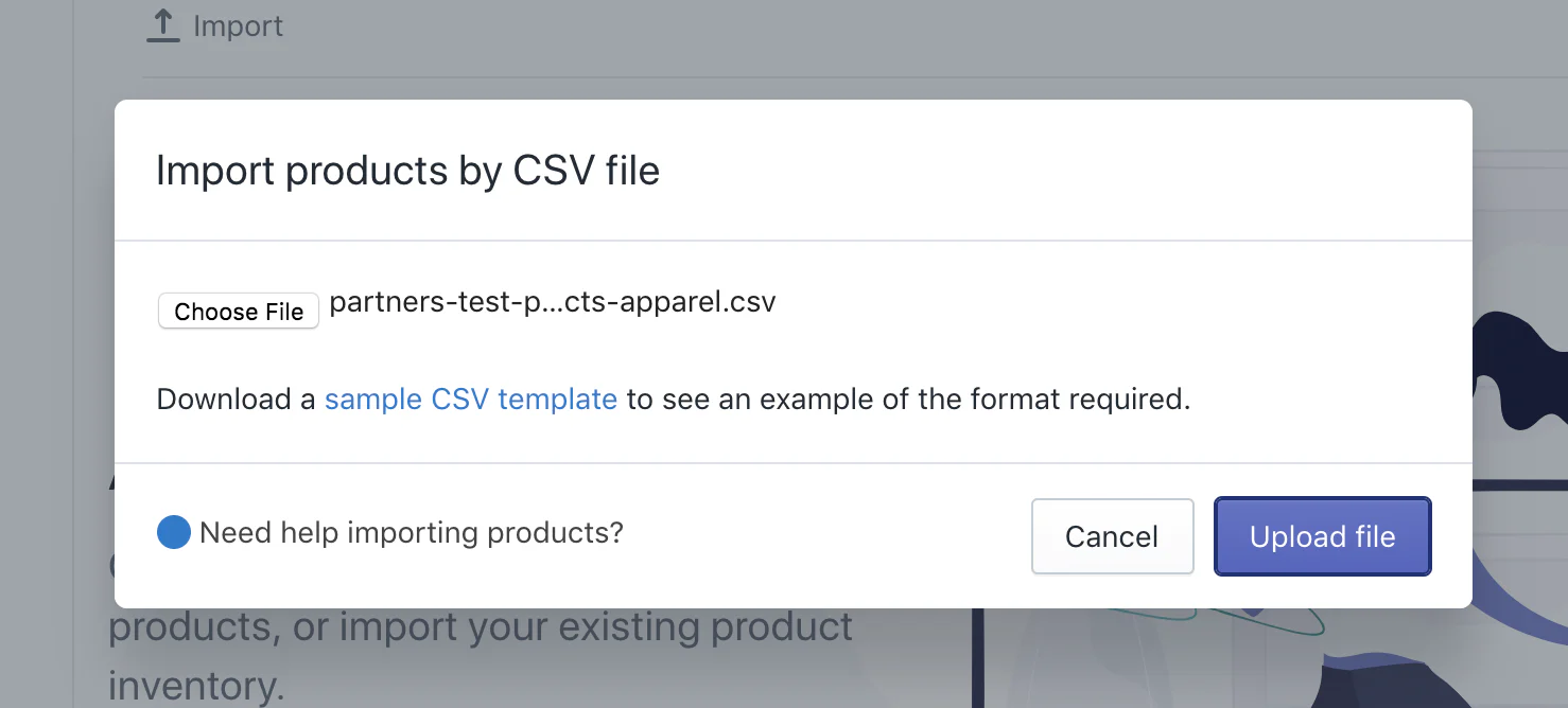 Shopify Import Products by CSV Menu