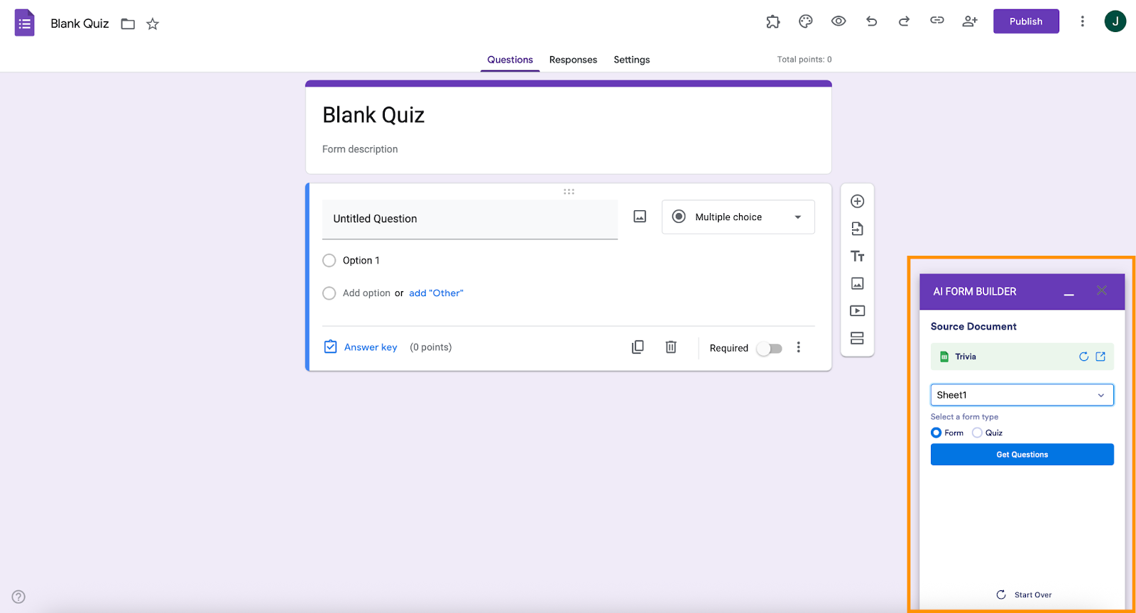 AI Form Builder Source Document And Form Type Menu
