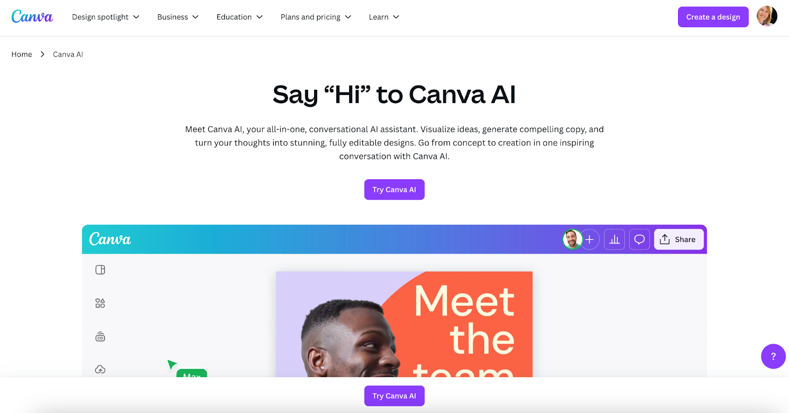 Canva AI Landing Page