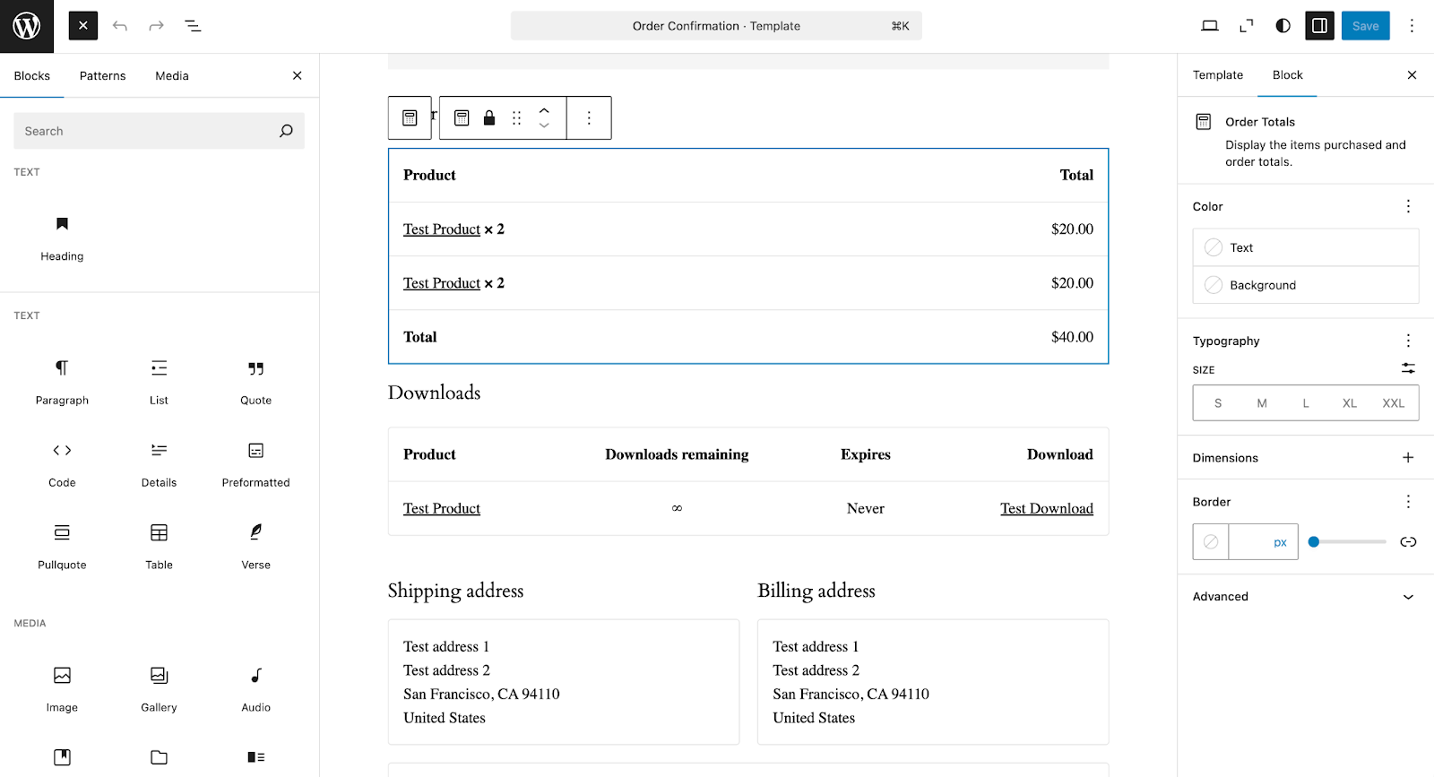 WooCommerce interface showing its drag-and-drop editor