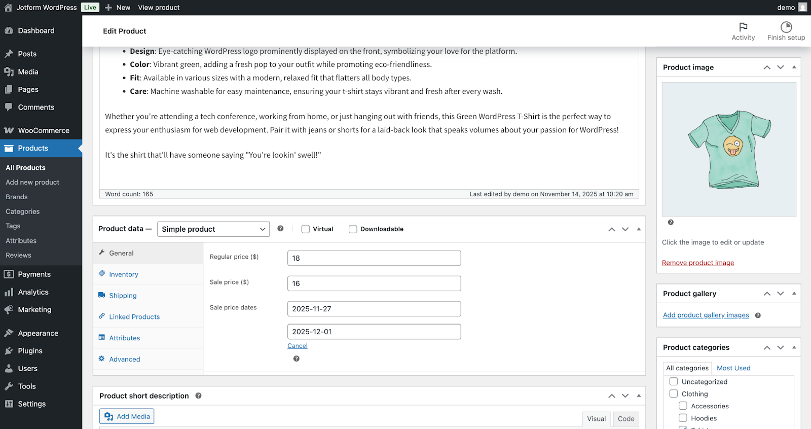 A WooCommerce product listing in WordPress