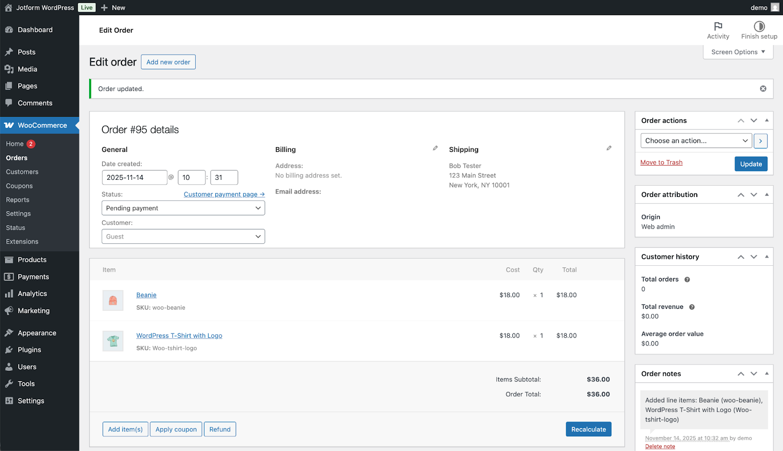 An order inside WooCommerce