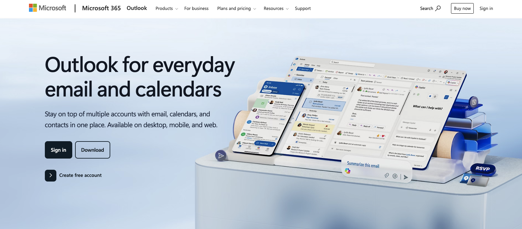 Microsoft Outlook Landing page