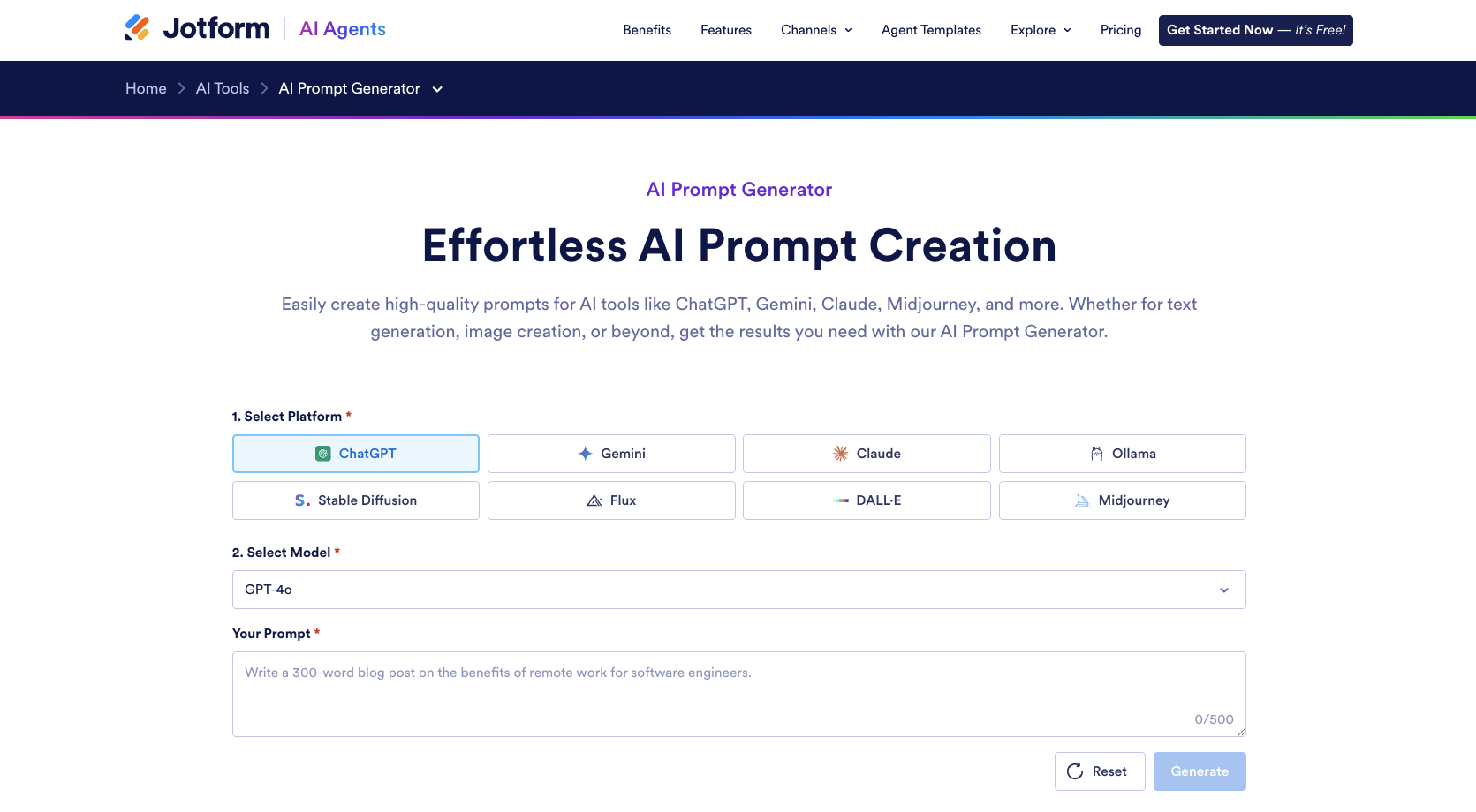 Viewing the Jotform AI Prompt Generator