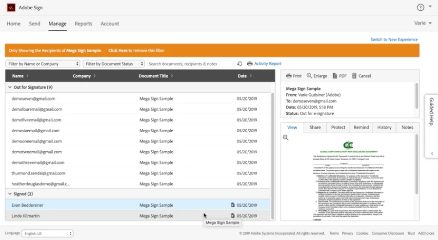 Adobe Sign User Interface