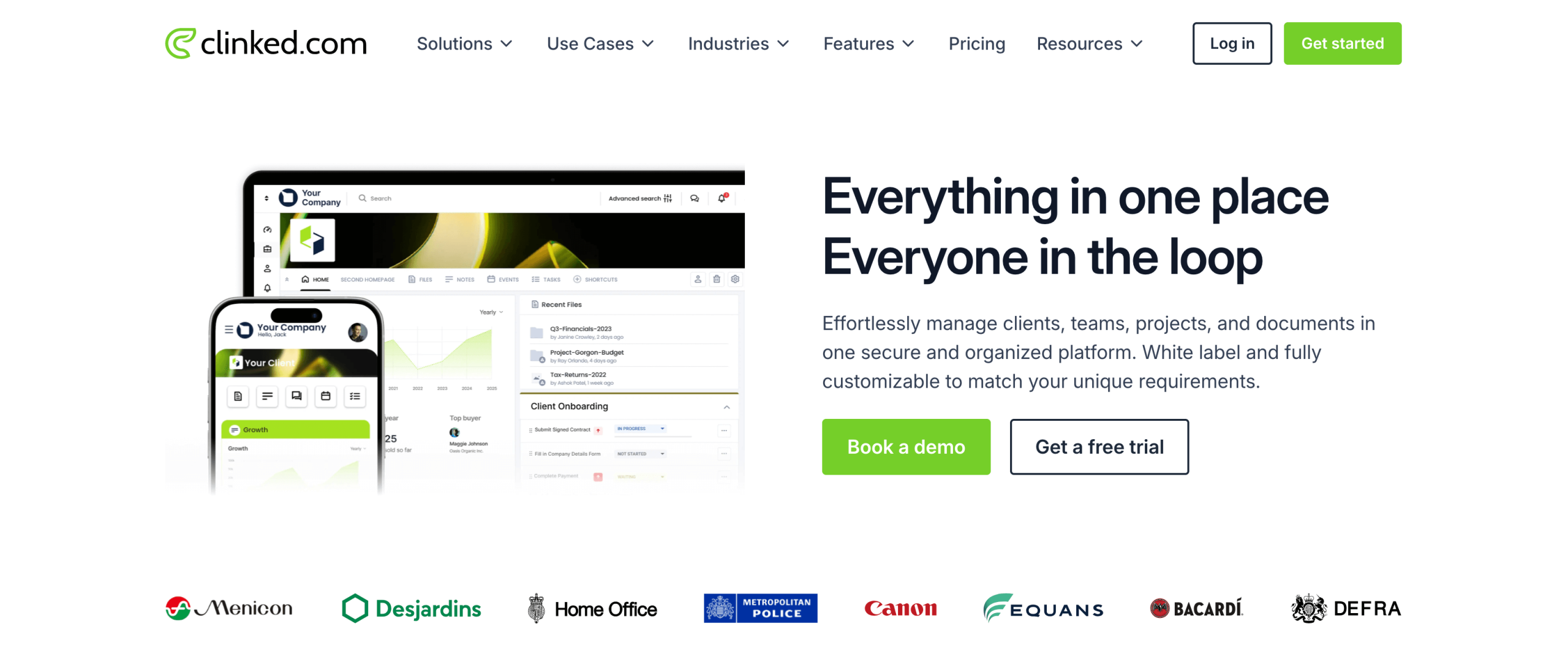 Screenshot of Clinked landing page