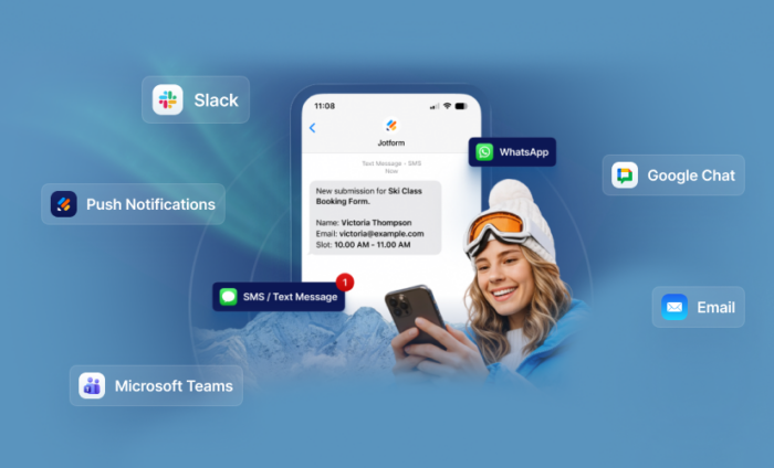 Ilmoitus SMS- ja WhatsApp-ilmoituksista lomakkeiden lähetyksistä