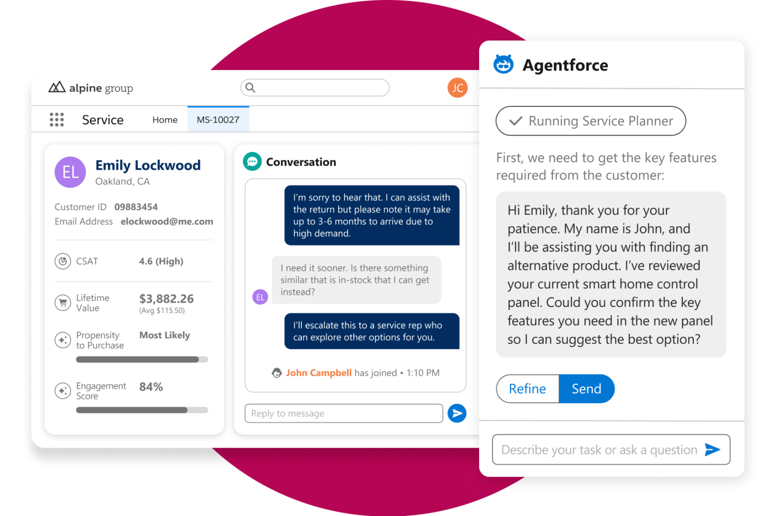 Salesforce Service Cloug Agentforce User Interface