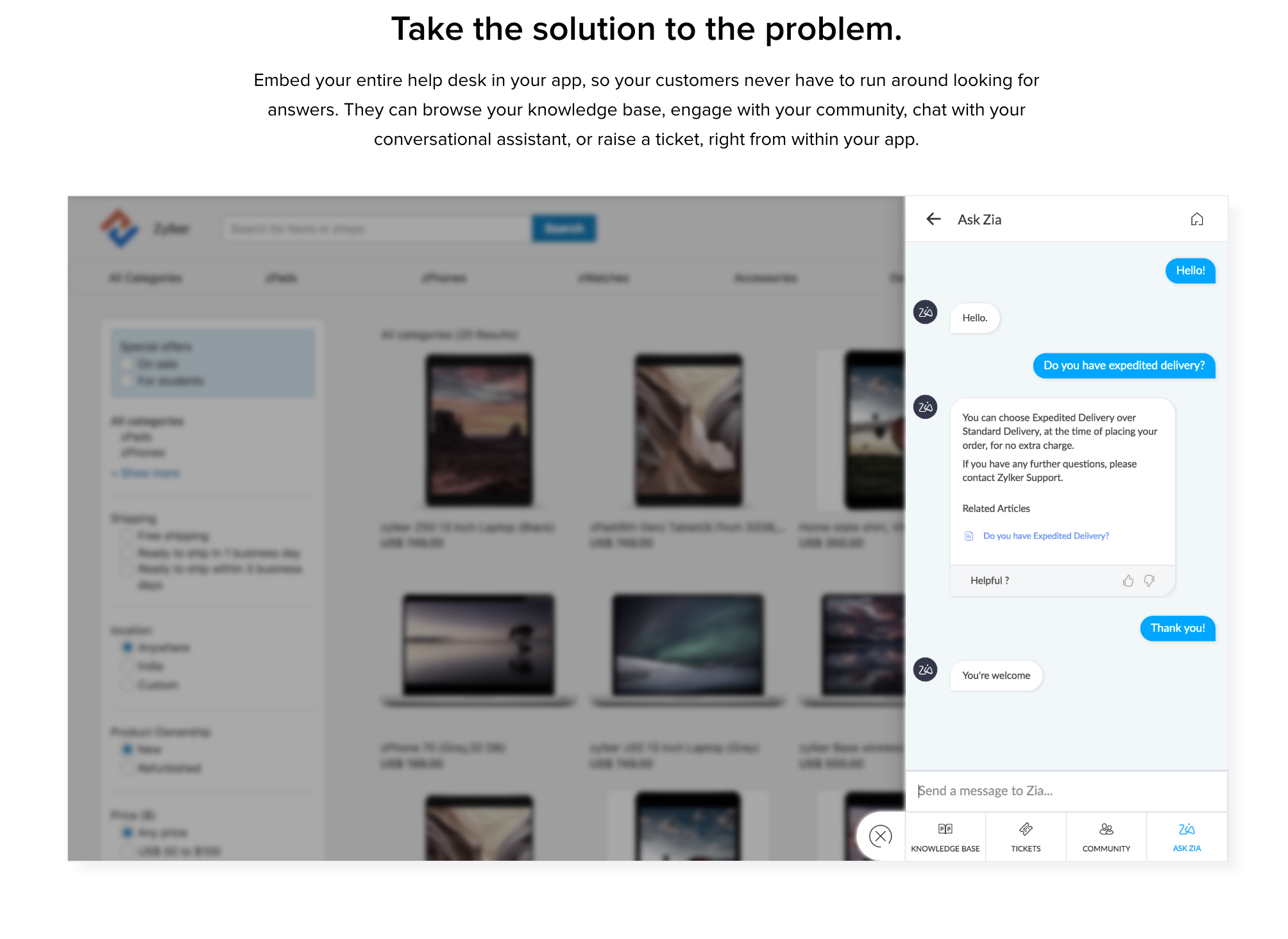 Zoho Desk Zia User Interface