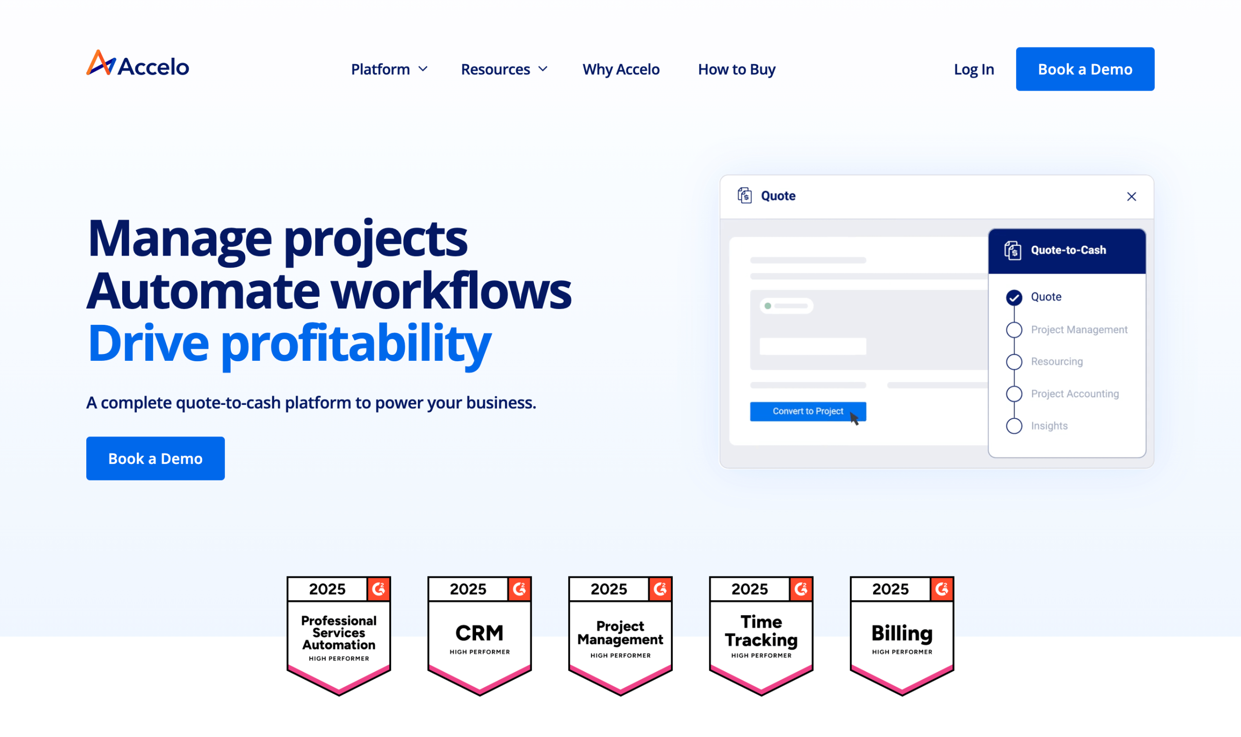 Screenshot of Accelo landing page
