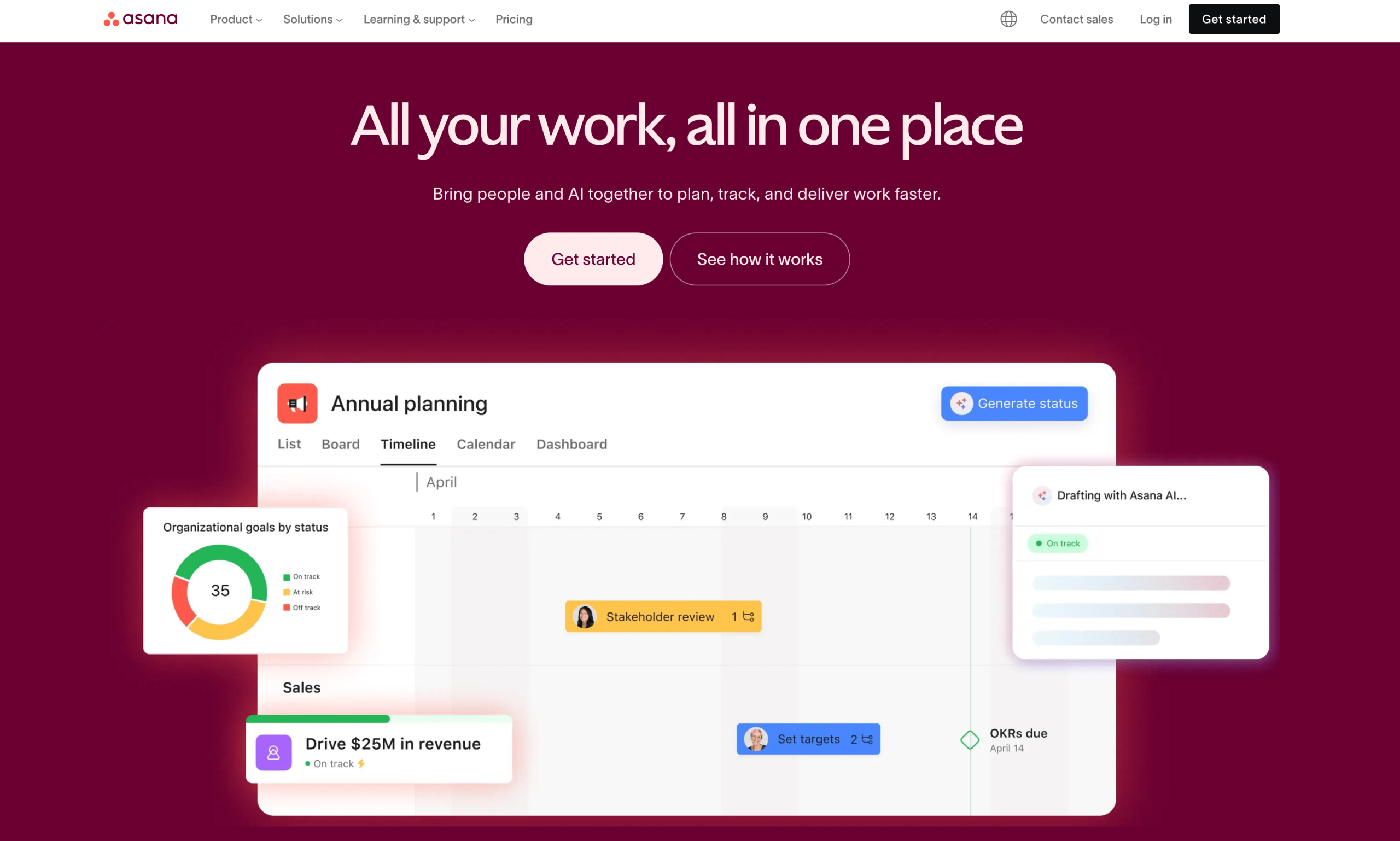 Screenshot of Asana landing page