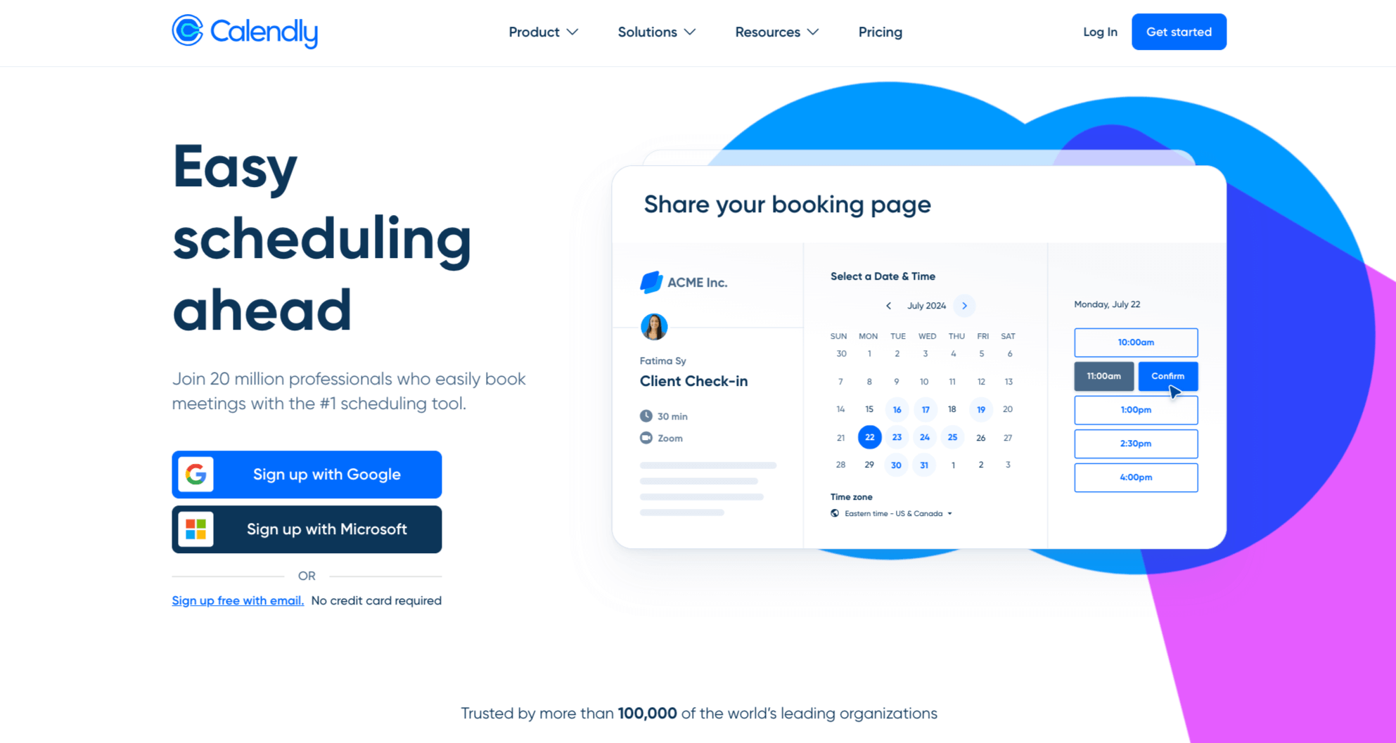Screenshot of Calendly landing page