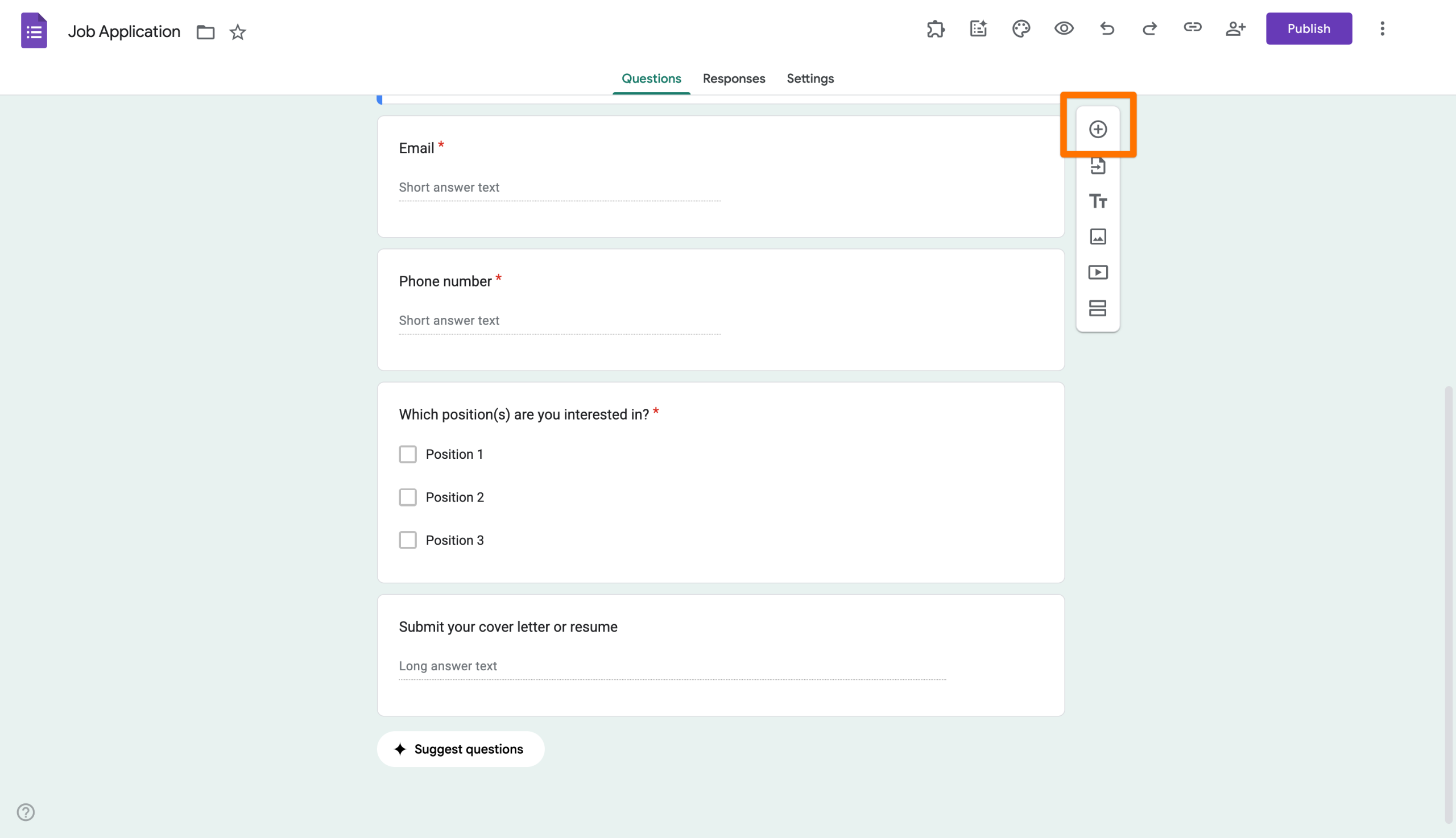 A Google Form interface showing a job application