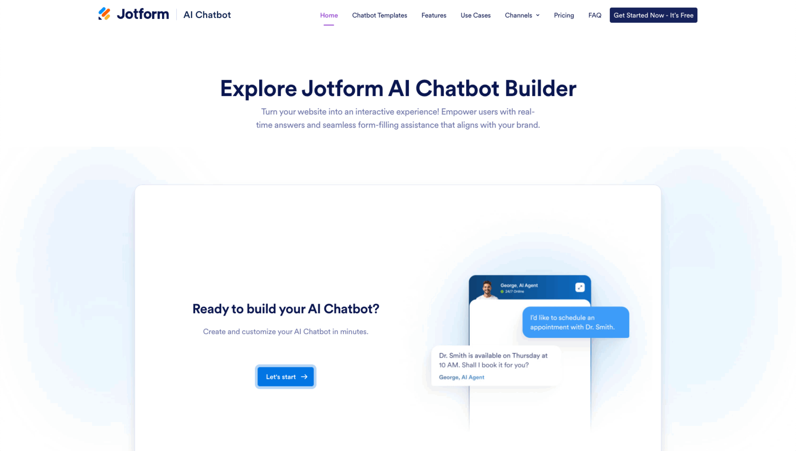 Jotform AI Chatbot Builder Landing Page
