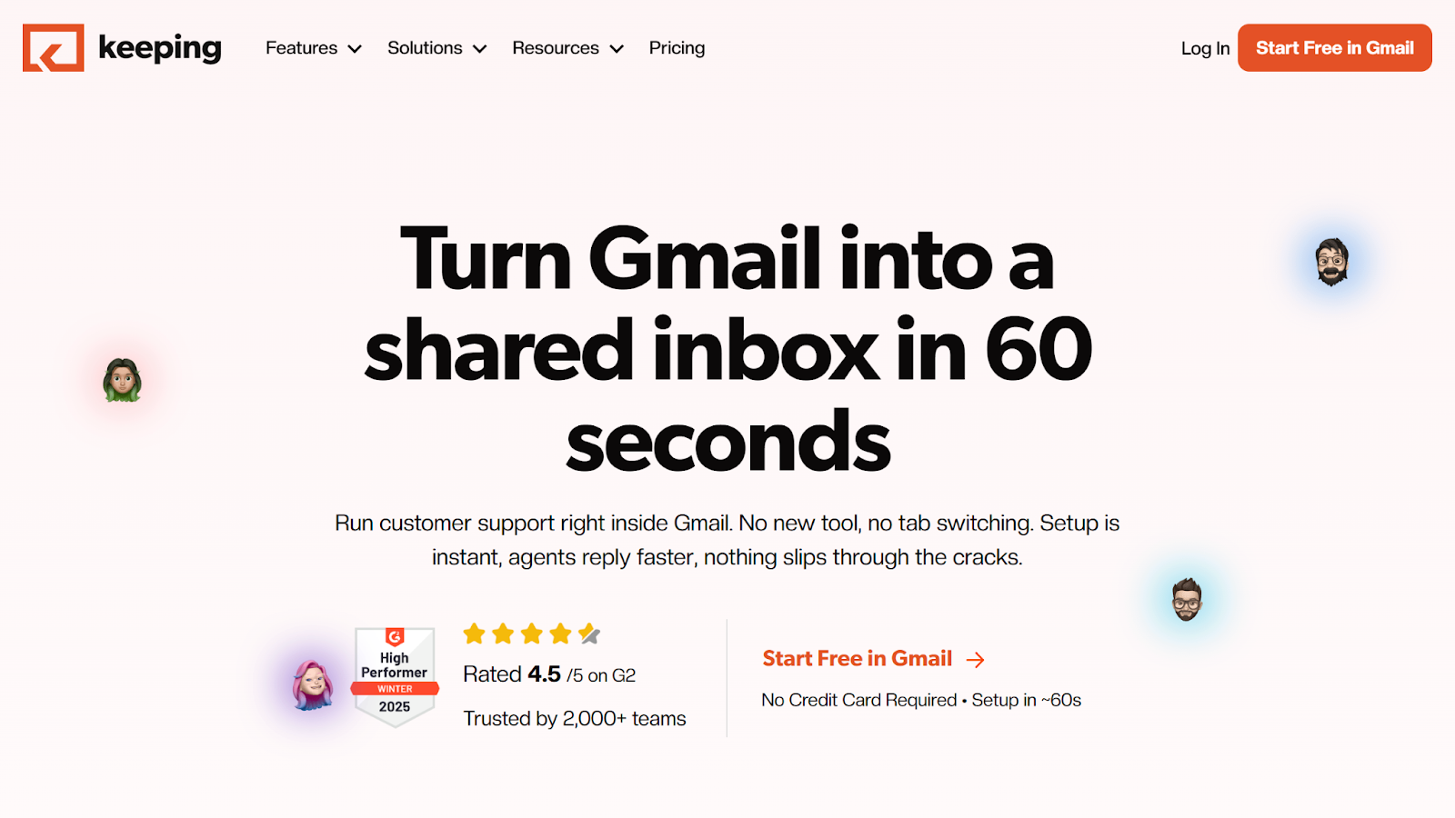 Screenshot of the Keeping landing page