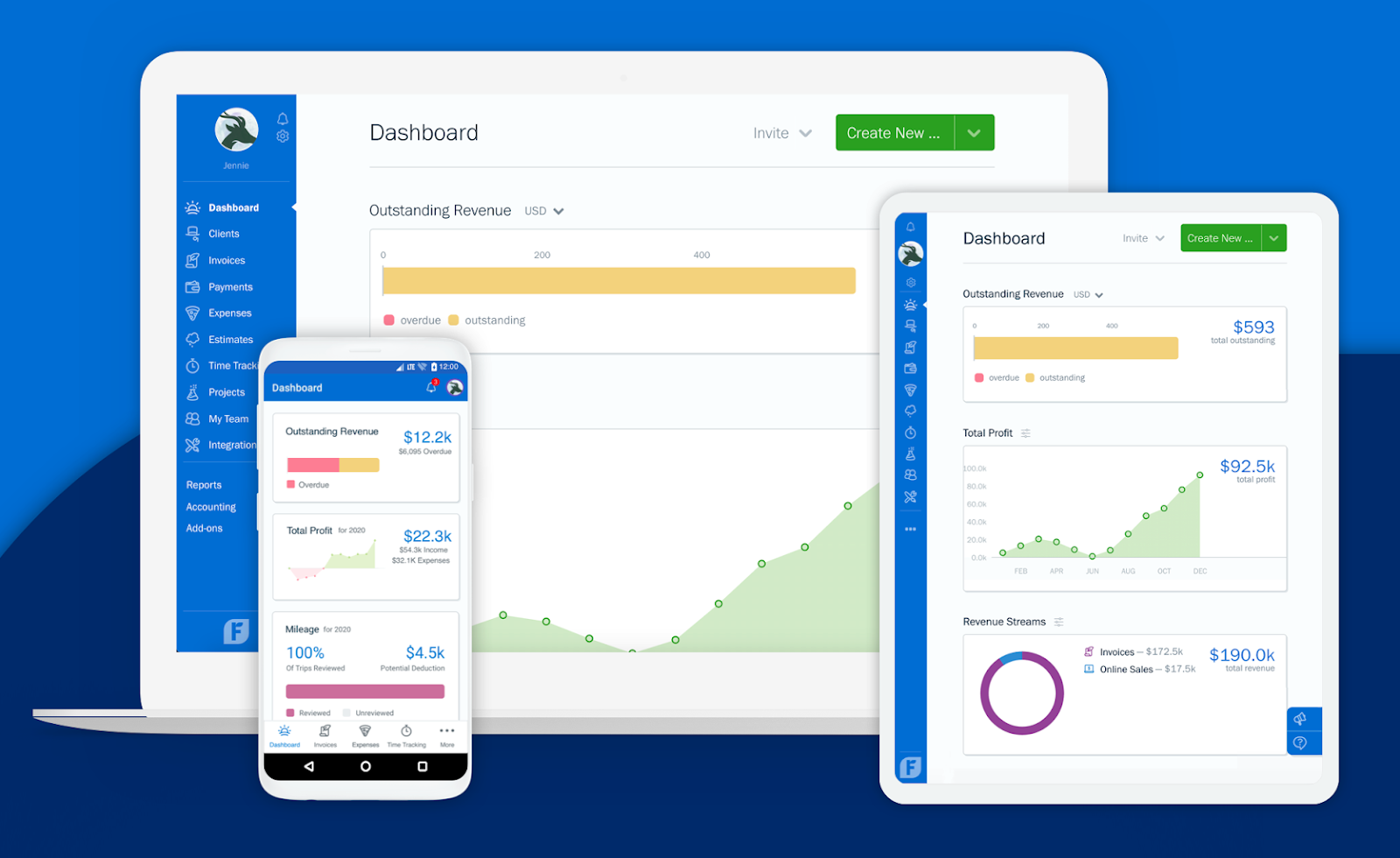 Benutzeroberfläche von Freshbooks