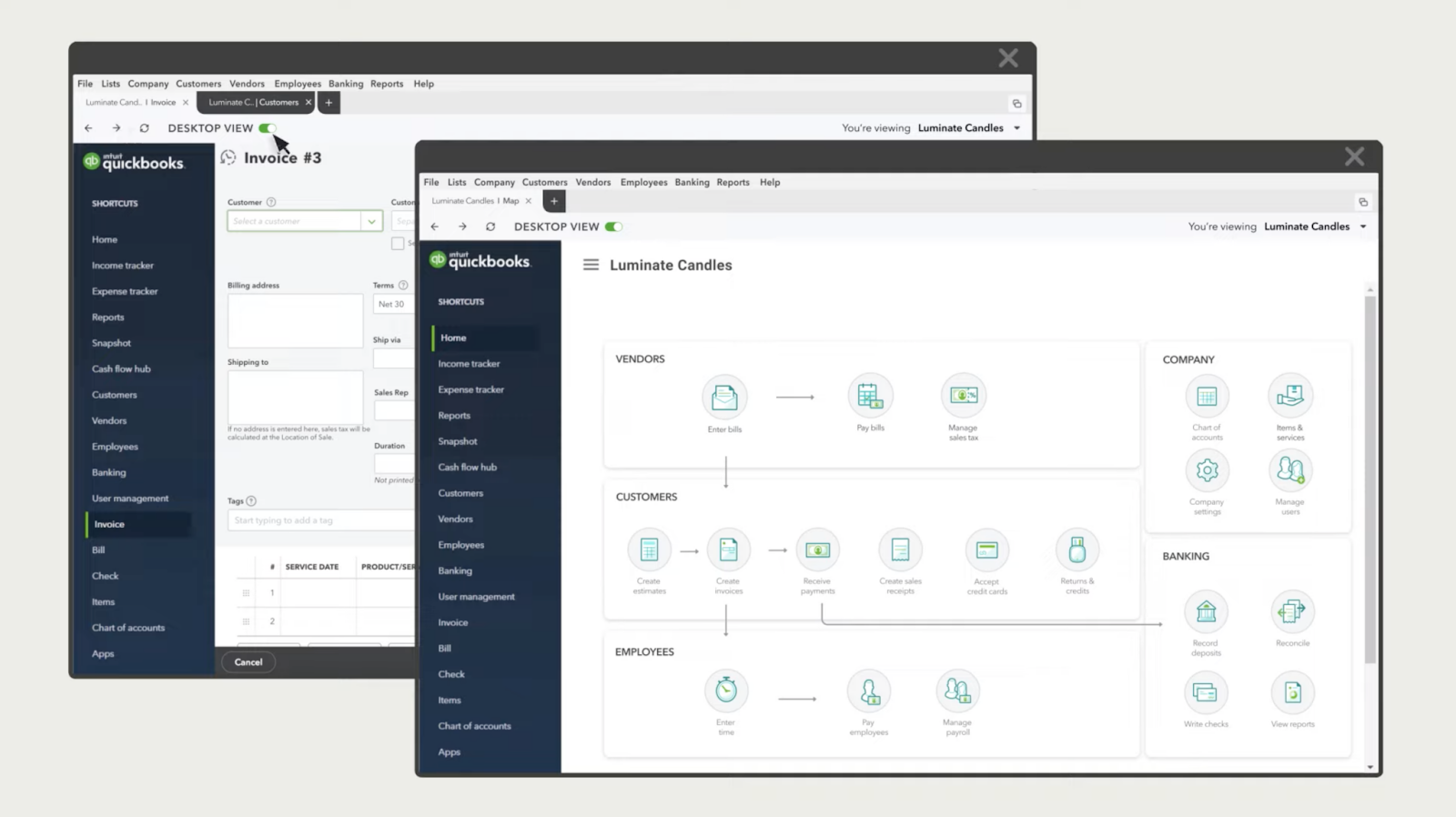 Benutzeroberfläche von QuickBooks