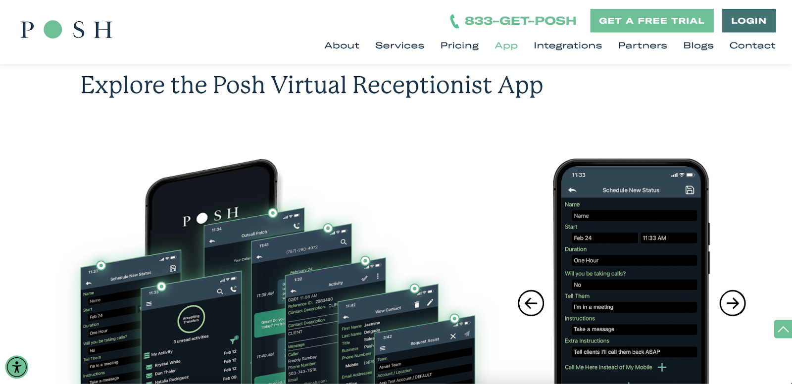 Screenshot of Posh's landing page