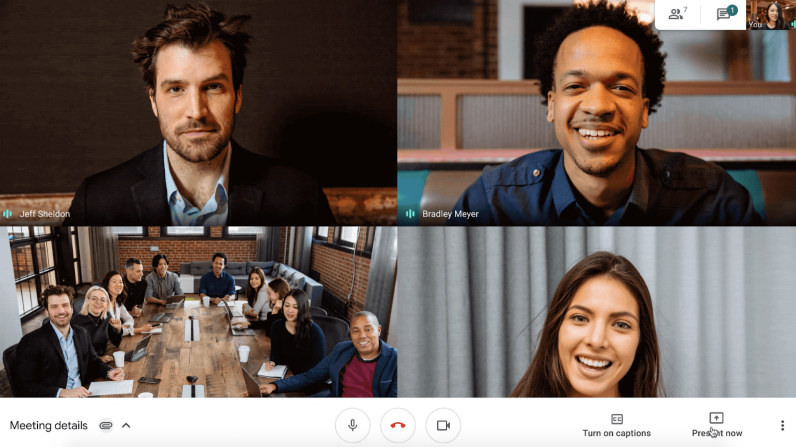Benutzeroberfläche von Google Meet