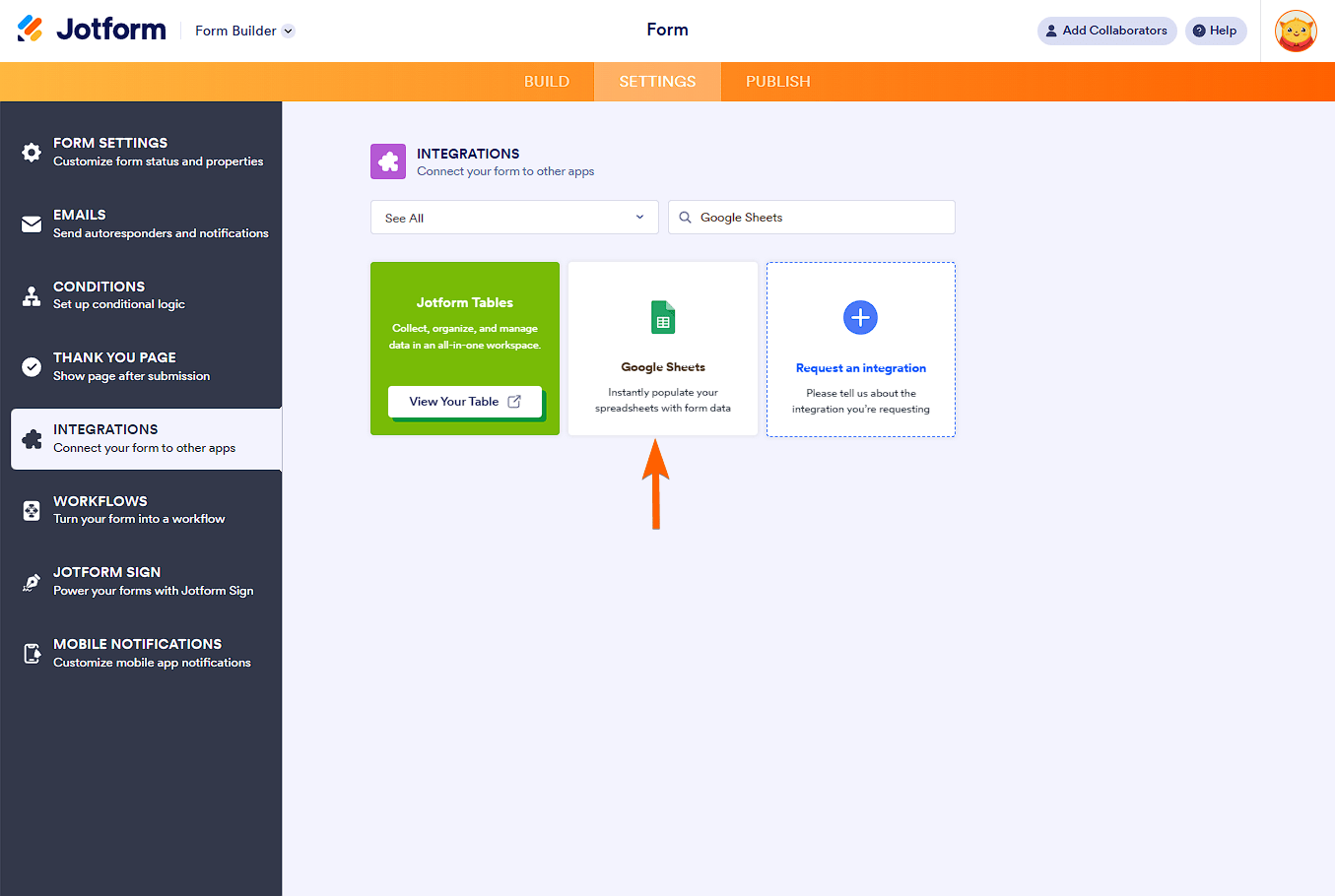Jotform Form Builder Google Sheets Integration