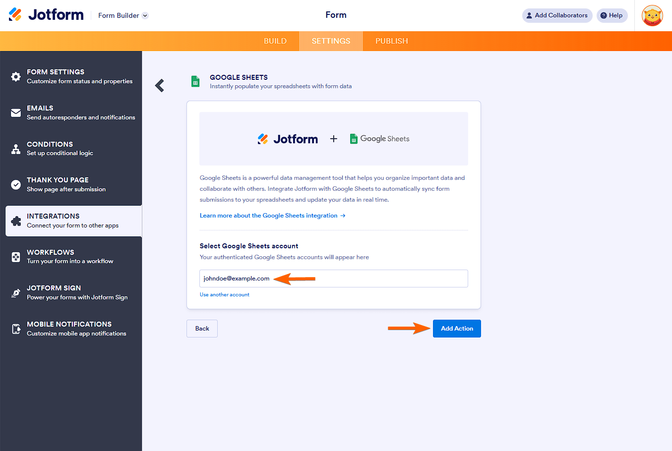 Jotform Google Sheets Integration Menu Mail Synch Box