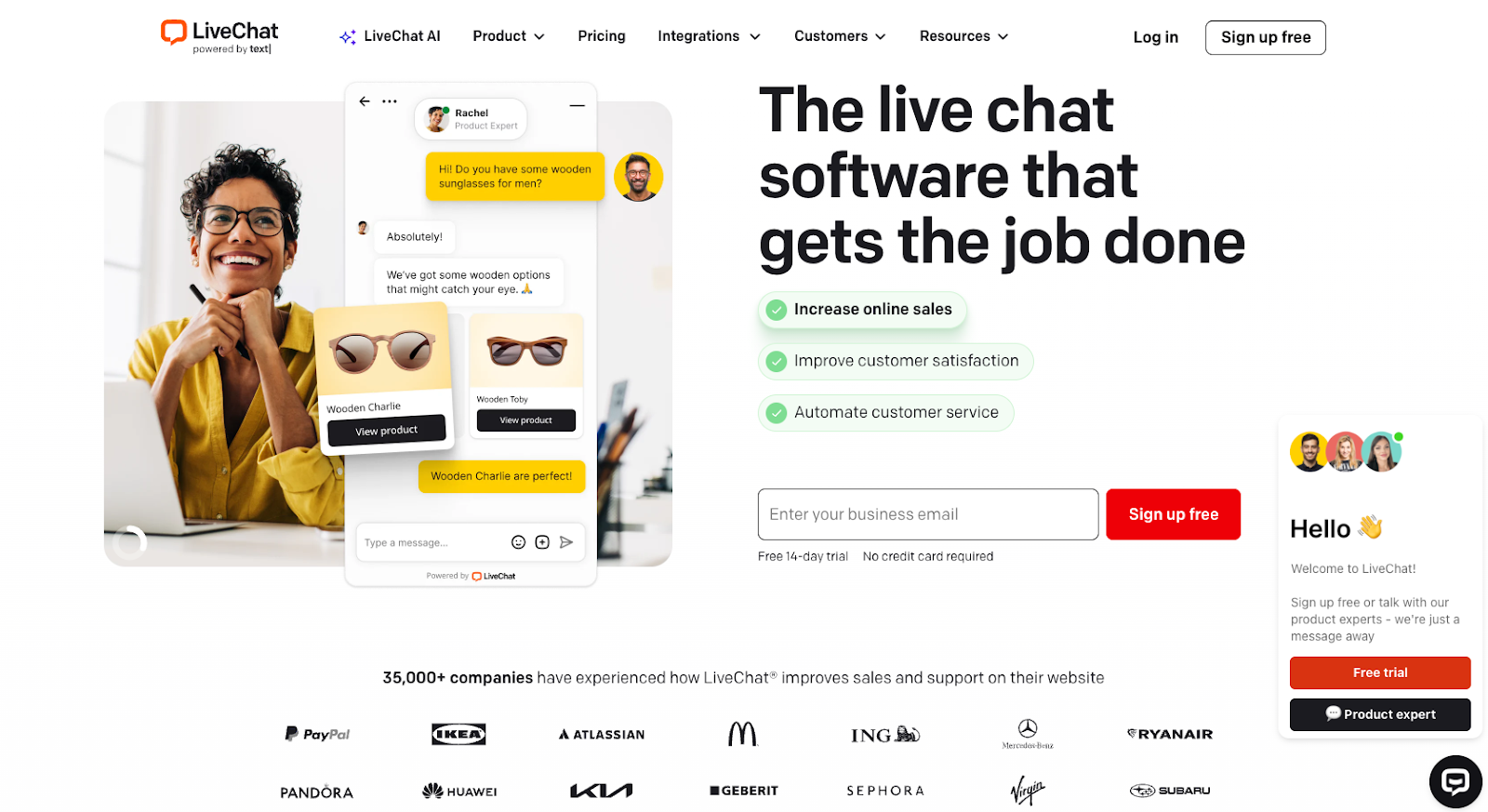 Screenshot of LiveChat landing page