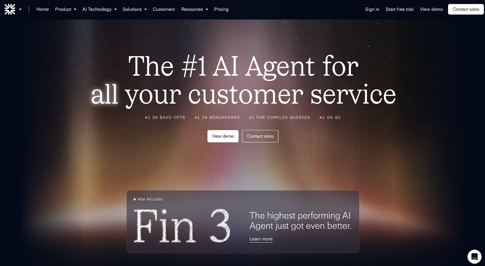 Screenshot of the Fin AI Agent homepage.

